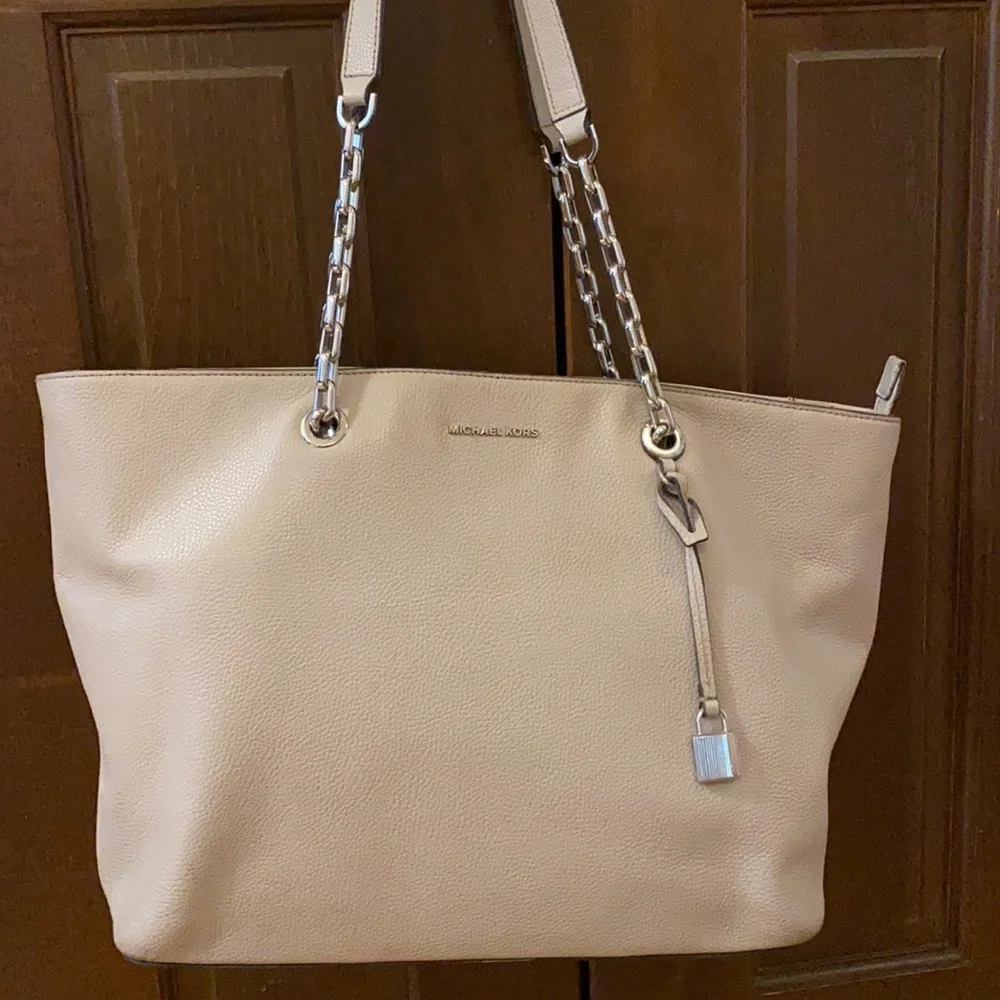 Michael Kors Beige Leather Chain-Strap Tote